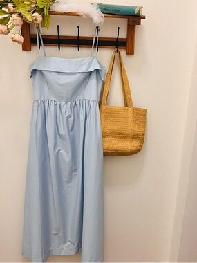 NWT Farm Rio Azul San Blas Blue Midi Dress Strappy Cotton Poplin Size L